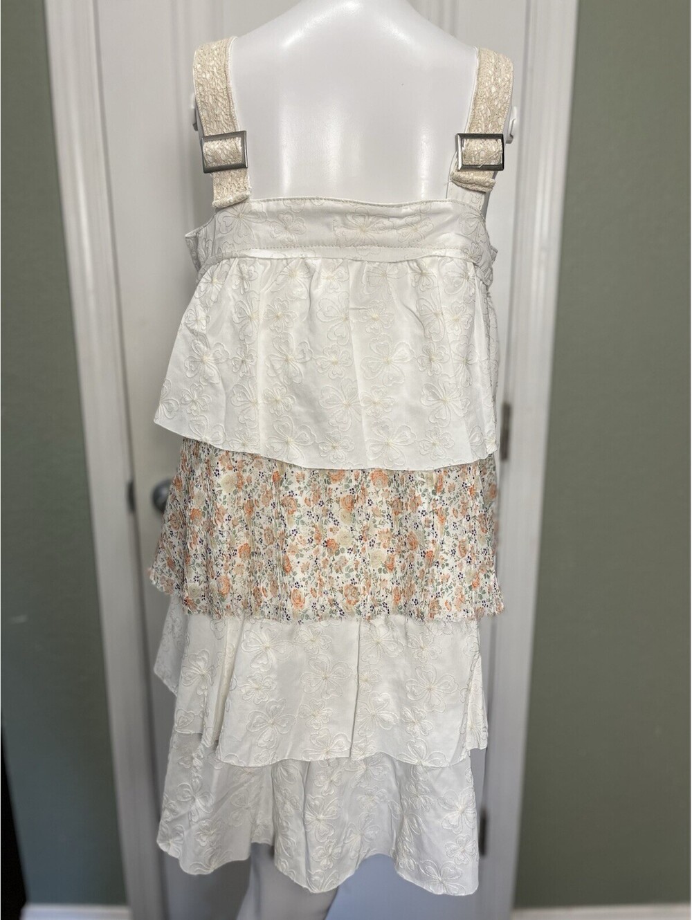 POL Boho Tiered Ruffle Mini Dress Large Cottagecore Floral Romantic NWT - Picture 7 of 11